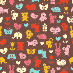 Baby seamless wallpaper on brown backdrop. EPS 10 vector illustration.