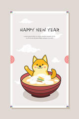 Traditional Korea New Year illustration with dog