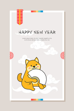 Traditional Korea New Year illustration with dog