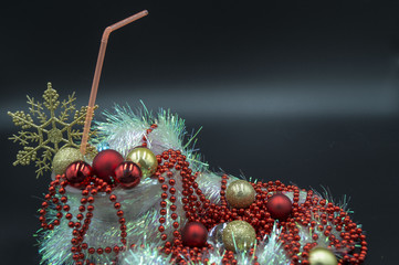 Naklejka premium Christmas composition, New Year cocktail, joy, family, mood