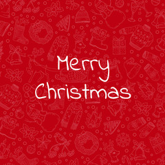 Vector hand drawn christmas red background illustration with place for text