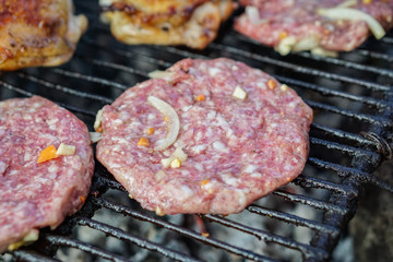 making barbecue meat close up