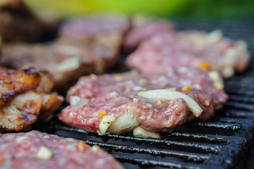 making barbecue meat close up