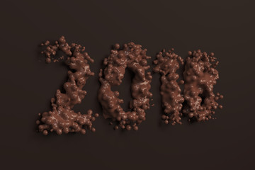 Liquid chocolate 2018 number with drops on chocolate background