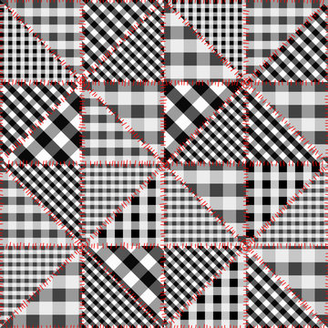 Seamless background pattern. Imitation of a retro patchwork. Patchwork of triangles.