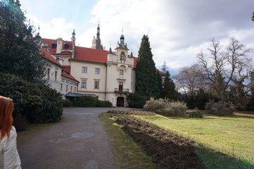 Fototapeta na wymiar 5.3.2017 The Průhonice Chateau near Prague's capital city in the Czech Republic and its surroundings with a park