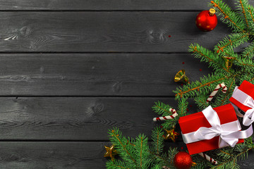 Christmas wooden background with Christmas decoration