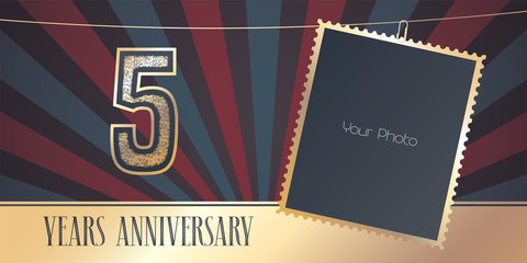 5 years anniversary vector emblem, logo in vintage style