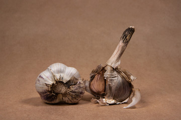 still life garlic on a craft background