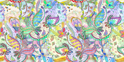 Fototapeta premium colorful seamless texture with fantasy pattern. watercolor painting