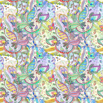 bizarre seamless texture with fantasy pattern. watercolor painting