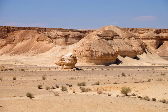 Eroded scenic rocks in Negev desert mountains, Israel.