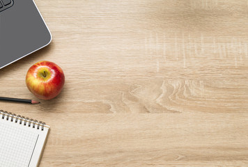 Man's working place at wooden table