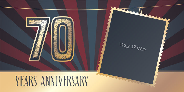 70 years anniversary vector emblem, logo in vintage style