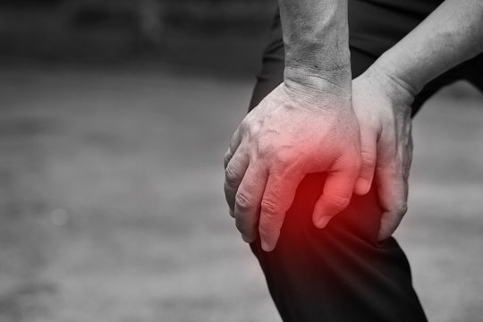 man with knee joint pain, arthritis, inflammation, asian senior or middle age