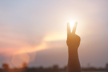 hands forming a shape with sunset silhouette