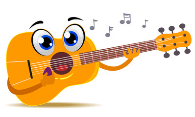 Vector Illustration of Acoustic Guitar Mascot playing itself