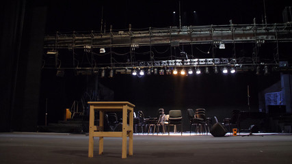 Stage equipment for a concert. Empty stage before concert. Installation and preparing scene for...