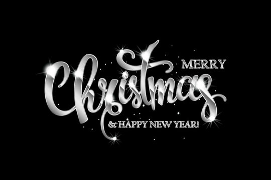 Merry Christmas hand drawn silver lettering text