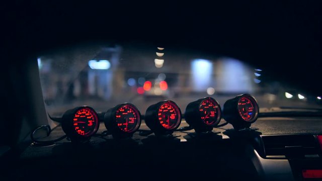 Street Racing Car POV At Night Road Driving High Speed. 4K.