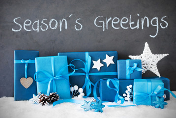 Christmas Gifts, Snow, Text Seasons Greetings