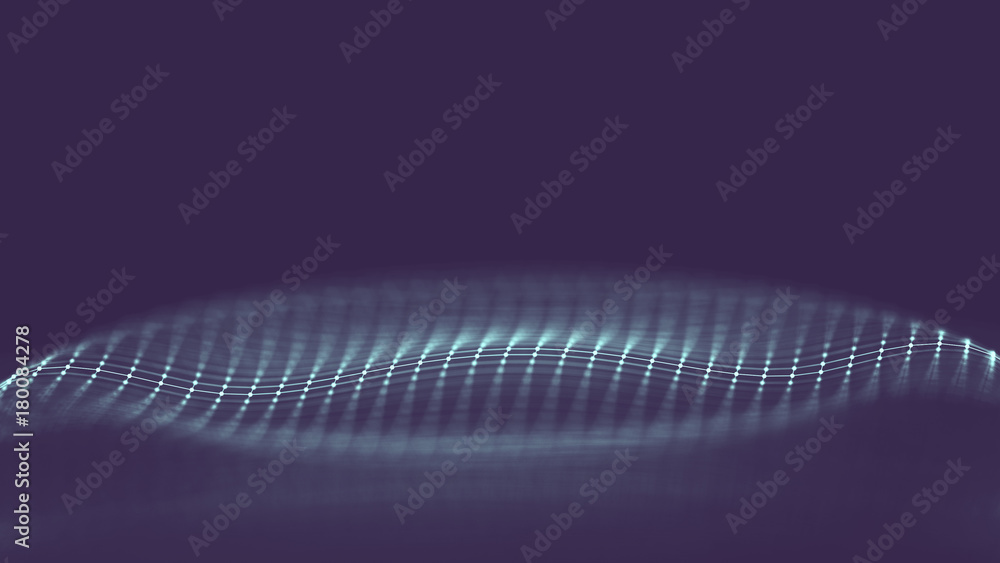 Poster Data technology abstract futuristic illustration . Low poly shape with connecting dots and lines on dark background. 3D rendering . Big data visualization .