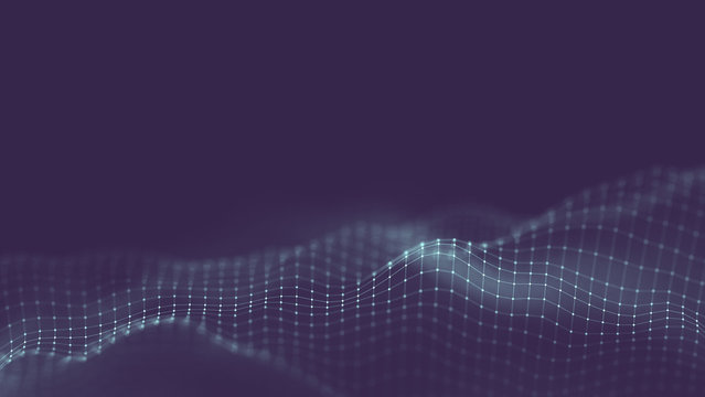 Data technology abstract futuristic illustration . Low poly shape with connecting dots and lines on dark background. 3D rendering . Big data visualization .