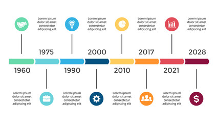 Vector arrows circles timeline infographic, diagram chart, graph presentation. Business progress concept with 8 options, parts, steps, processes.