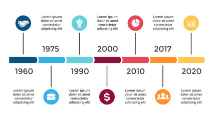 Vector arrows circles timeline infographic, diagram chart, graph presentation. Business progress concept with 7 options, parts, steps, processes.