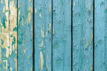 texture peeling green paint on a wooden board on the whole frame
