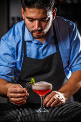 Bartender is decorating cocktai