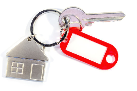 porte-clés maison, clé et porte-étiquette vierge