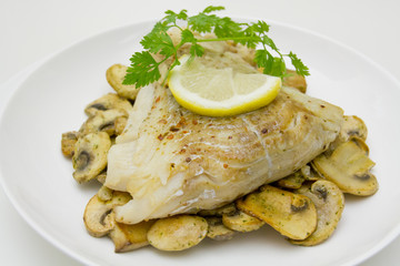 filet de lieu et champignons
