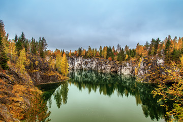 Abandoned marble canyon. Awesome autumn landscape.