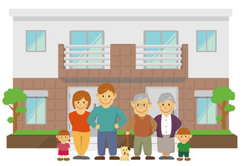 two families home / duplex home. 
3 generation family illustration.