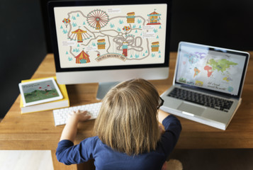 Little Girl Using Device Concept