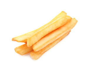Yummy french fries on white background