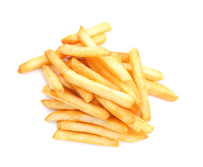 Yummy french fries on white background