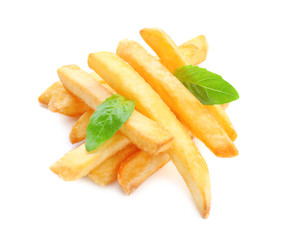 Yummy french fries on white background
