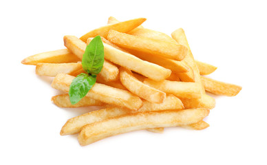 Yummy french fries on white background