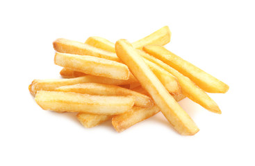Yummy french fries on white background