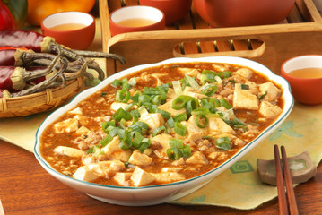 Mapo Tofu - Tofu and minced pork cooked with chili bean 