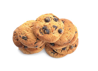 Tasty oatmeal cookies on white background
