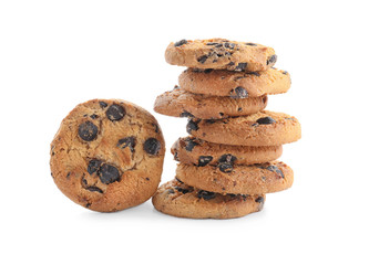 Tasty oatmeal cookies on white background