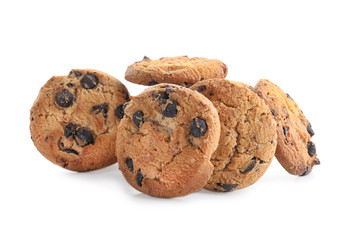 Tasty oatmeal cookies on white background