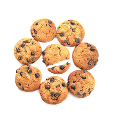 Composition with tasty oatmeal cookies on white background