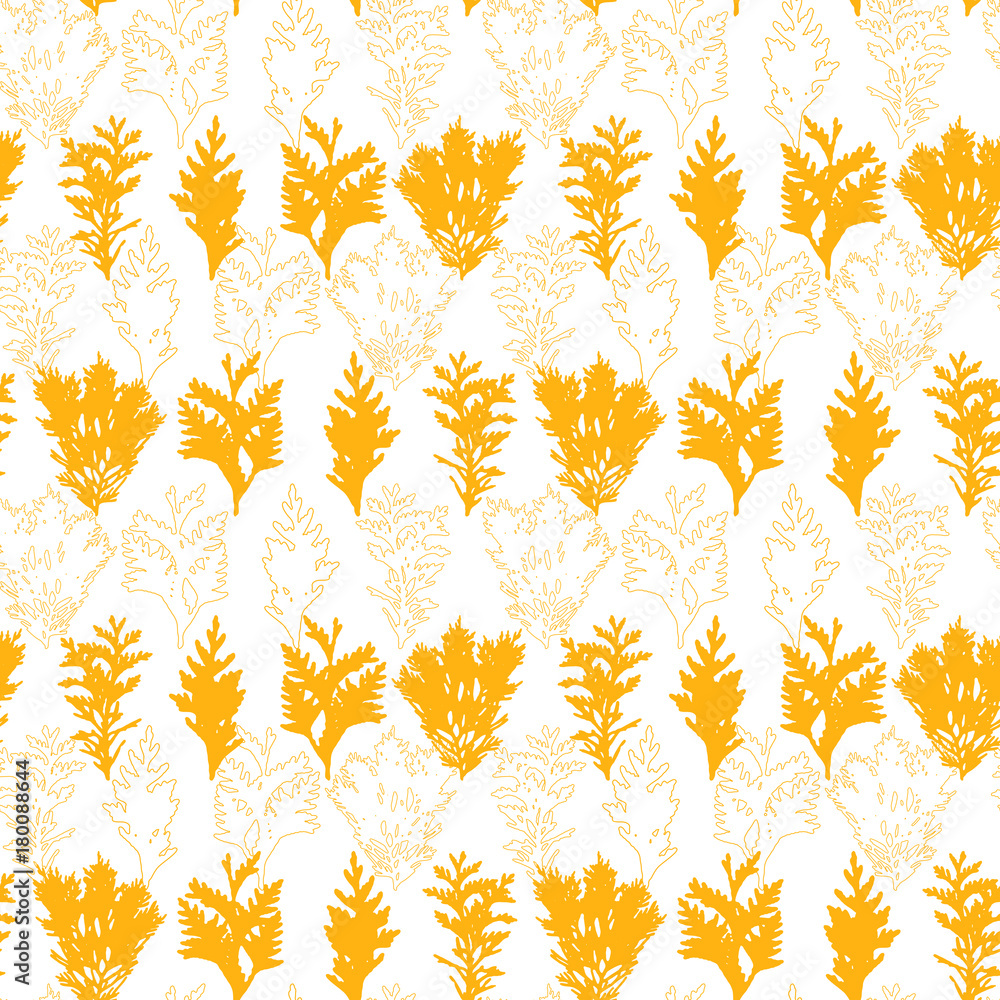 Poster floral vector seamless pattern with evergreen fur or pine tree twigs and branches on white backgroun
