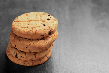 Mint chocolate chip cookies on grey background