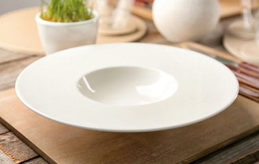 Table setting for dinner in vegetarian cafe