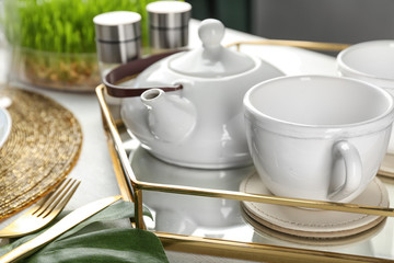 Table setting for dinner in vegetarian cafe